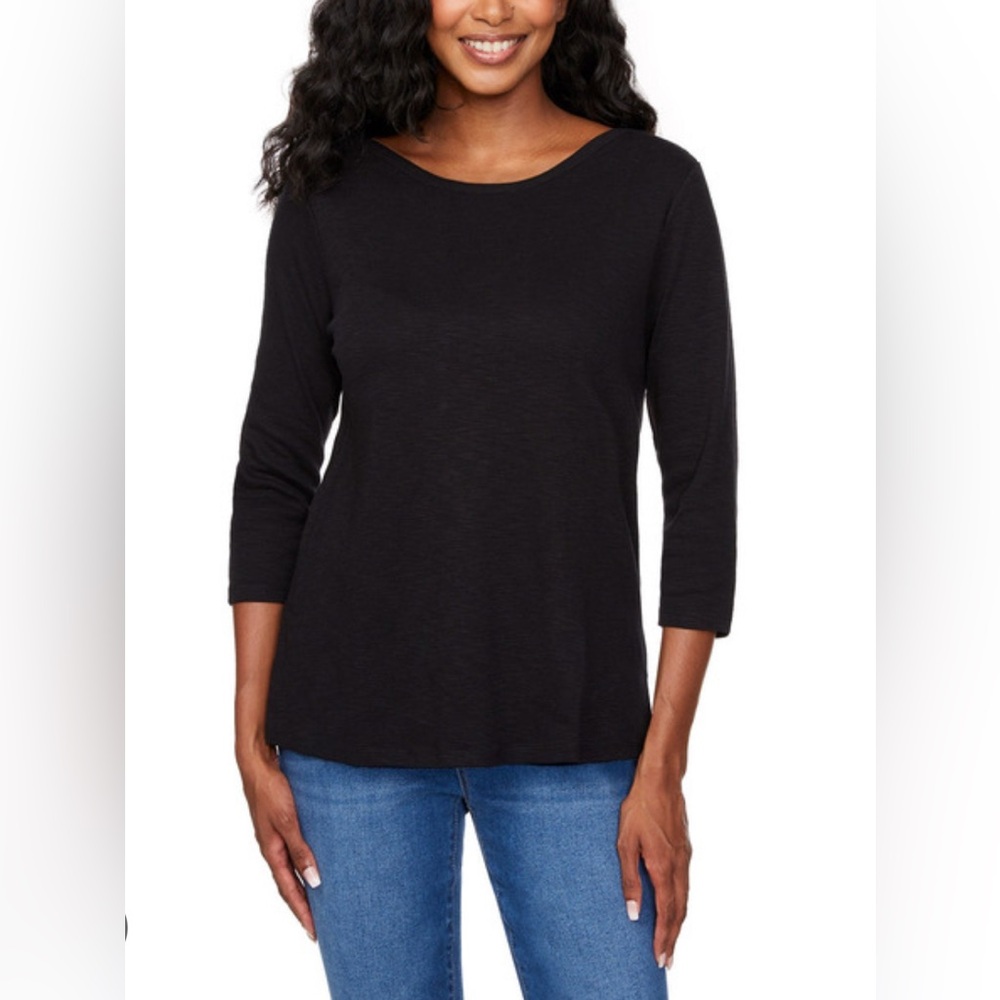 🔥🌟 Kirkland Signature Women’s 3/4 Sleeve Slub Tee-Black